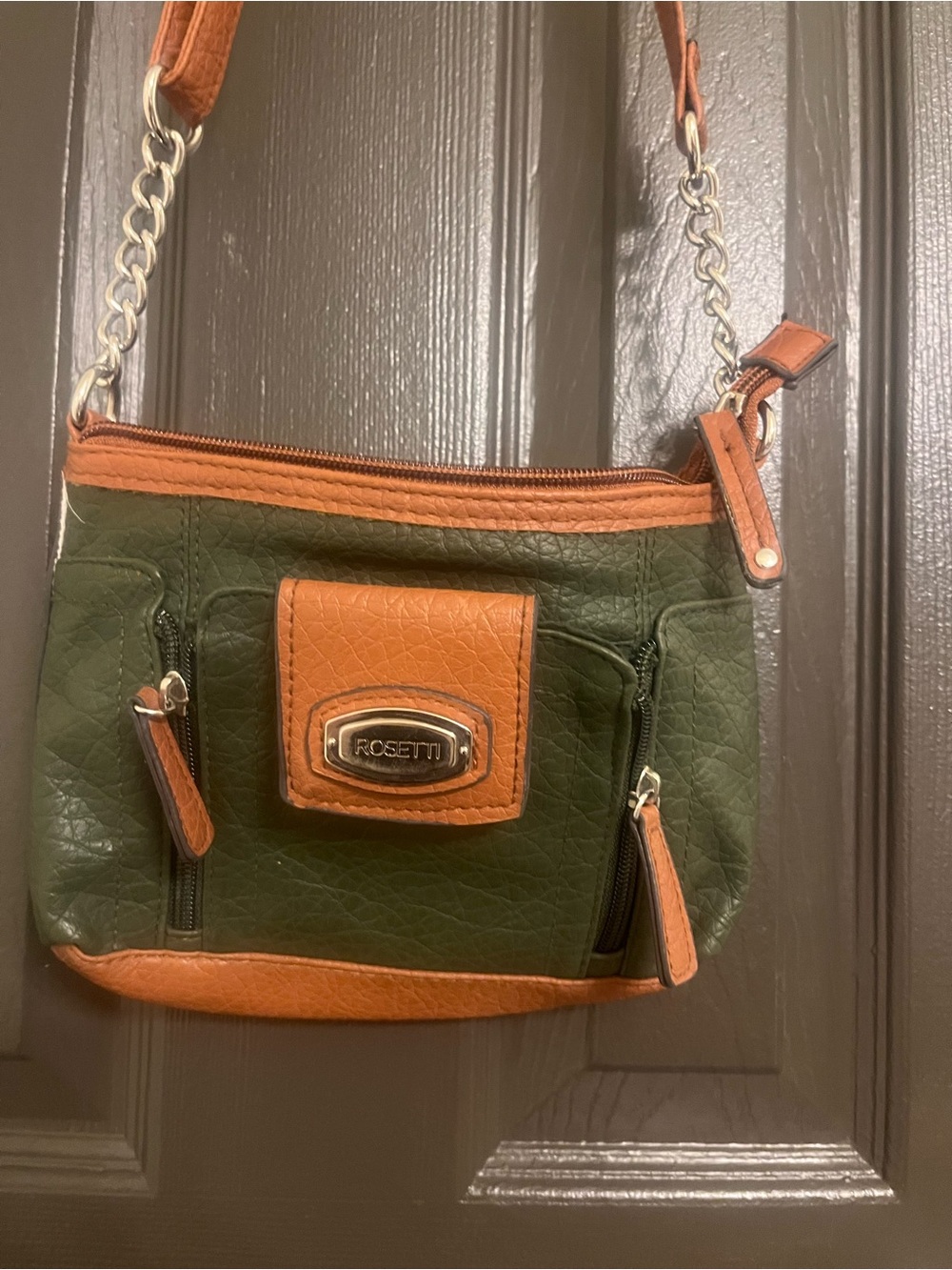 Rosetti Olive and Tan Leatherette Crossbody Bag